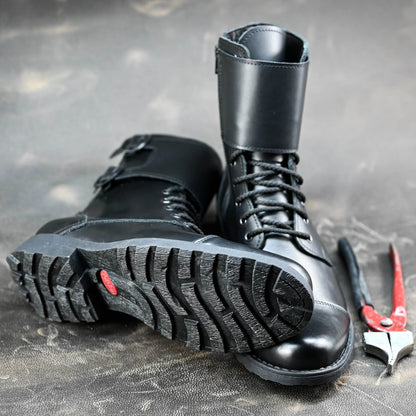 Skórzane męskie wysokie czarne buty z klamrami i zamkiem – Vanguard | Jordan Handmade Shoes – zdjęcie 10