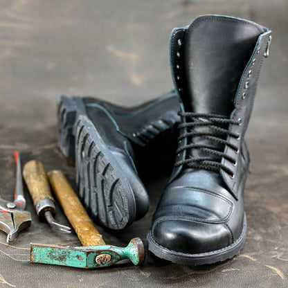 Czarne skórzane buty motocyklowe męskie – Hunter | Jordan Handmade Shoes – zdjęcie 9